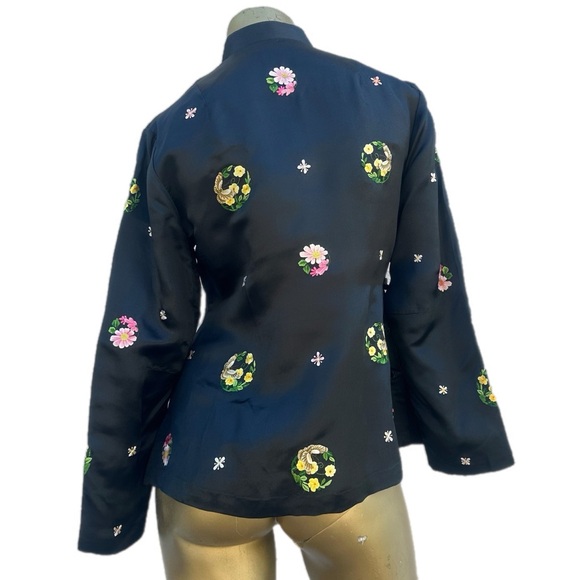 Vintage Chinese Silk Embroidered Top Floral Frog Closure Mandarin Collar 36 - Picture 8 of 12